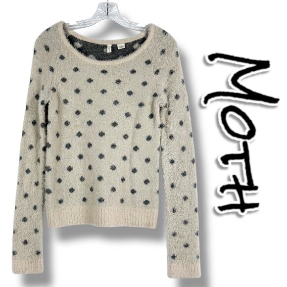 Moth Anthropologie Dotted Woolly Sweater Fuzzy Eyelash Pullover Tan Womens Sz S - Picture 1 of 11
